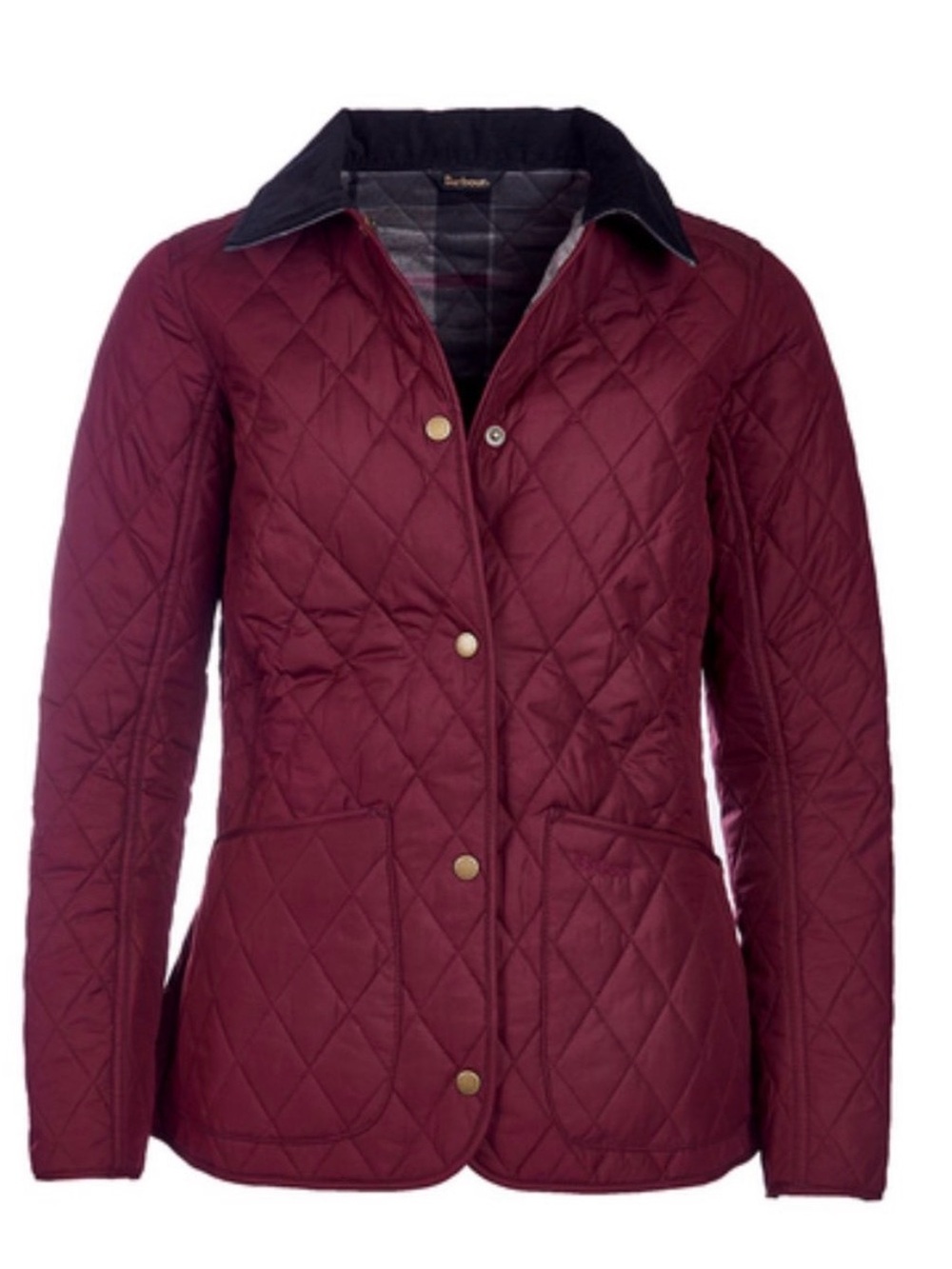 Barbour Quilted Maroon Puffer Jacket with Contrast Collar